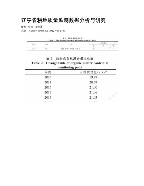 辽宁省耕地质量监测数据分析与研究