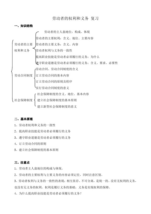 高一政治上册劳动者的权利和义务 复习