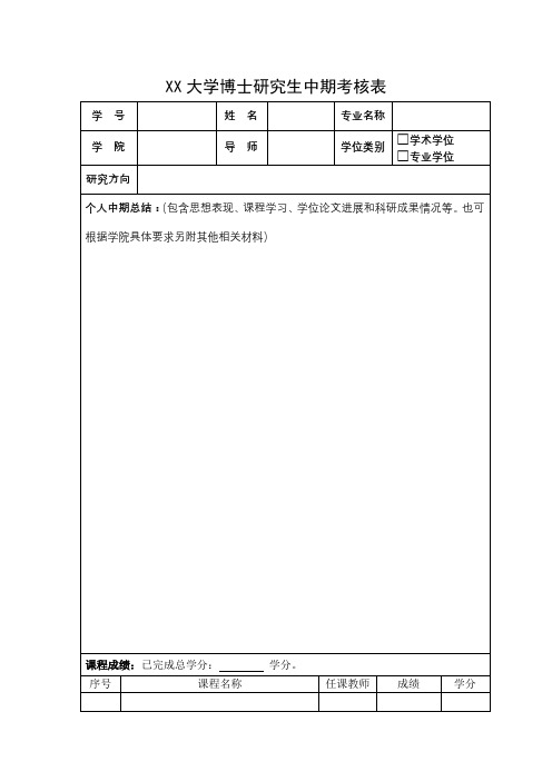 XX大学博士研究生中期考核表【模板】