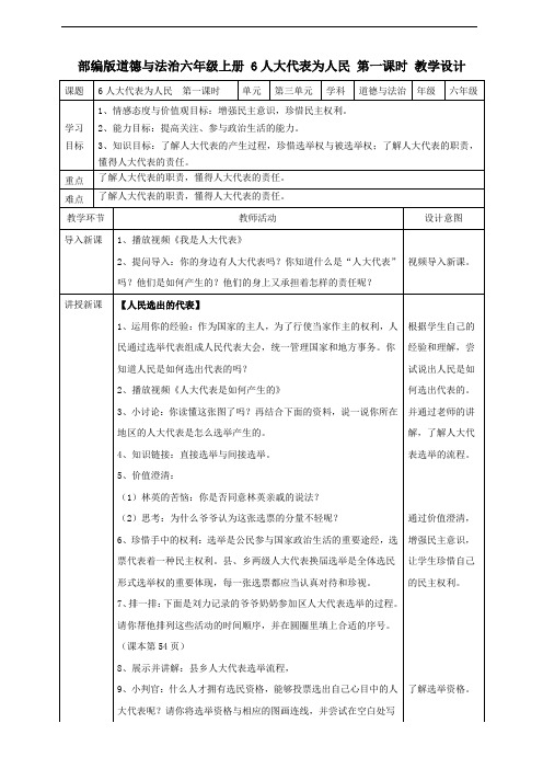 6 人大代表为人民  第一课时 教案