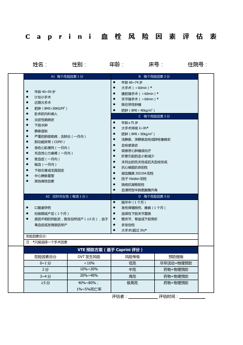 Caprini危险因素评分