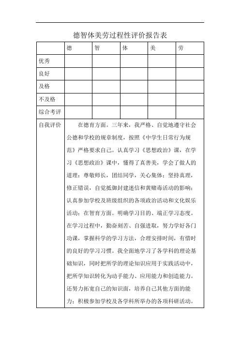 德智体美劳过程性评价报告表