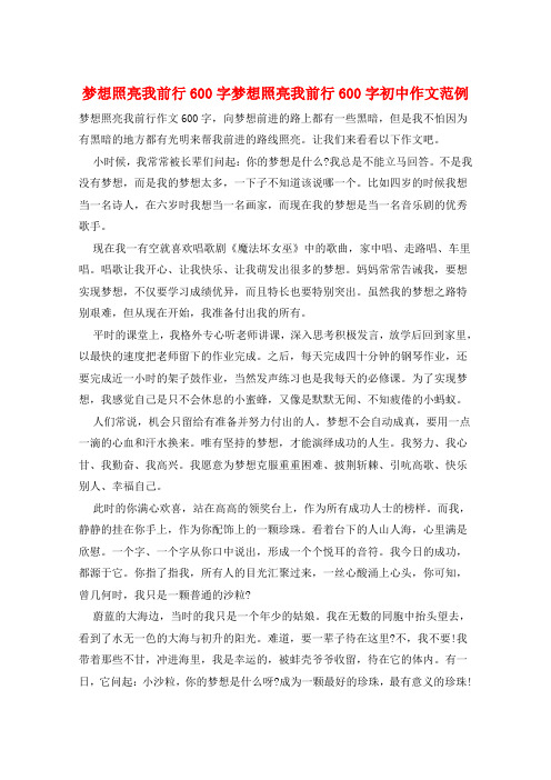 梦想照亮我前行600字梦想照亮我前行600字初中作文范例