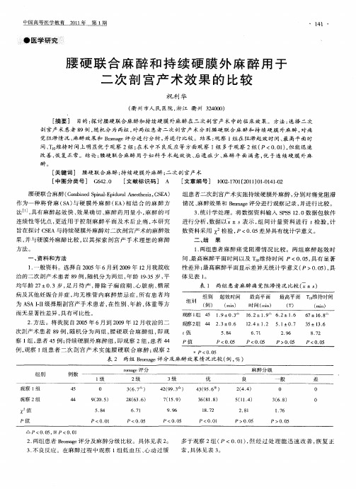 腰硬联合麻醉和持续硬膜外麻醉用于二次剖宫产术效果的比较