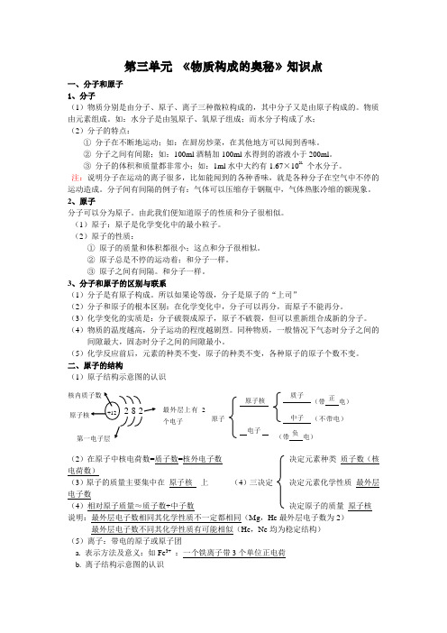 九年级化学上册《物质构成的奥秘》知识点 