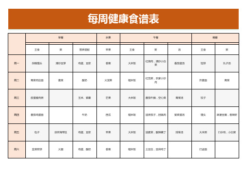 每周健康食谱表excel模板