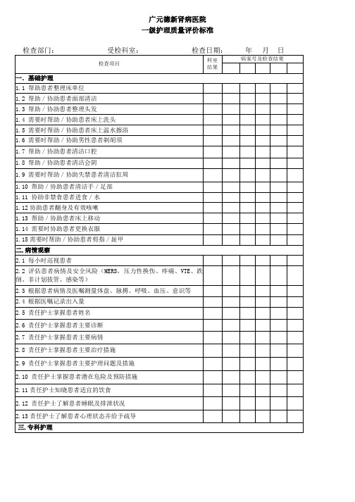 一级护理质量评价标准表