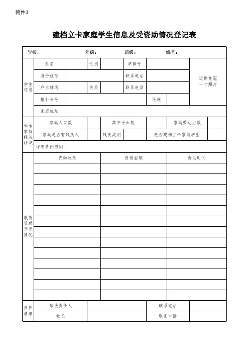 建档立卡家庭学生信息及受资助情况登记表