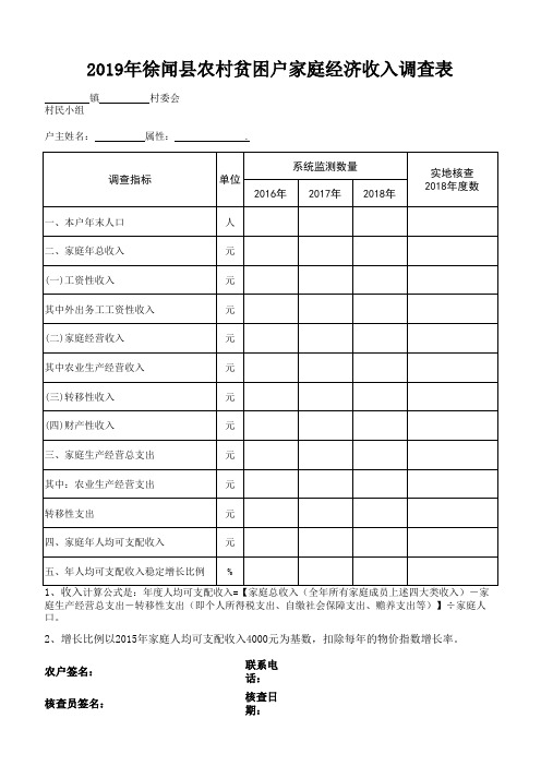 贫困户家庭经济收入调查表