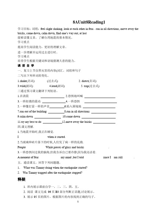 新译林版英语八年级上册Unit8全部导学案