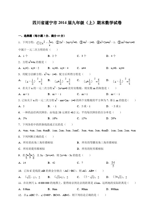 四川省遂宁市九年级(上)期末数学试卷及答案.doc