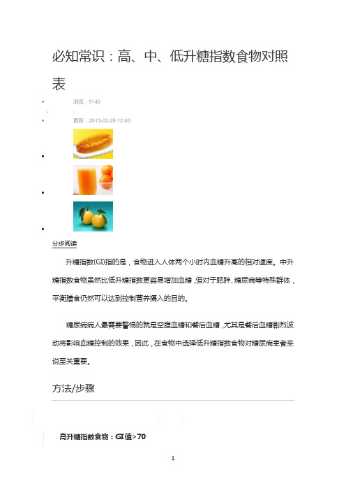 升糖指数食物对照表