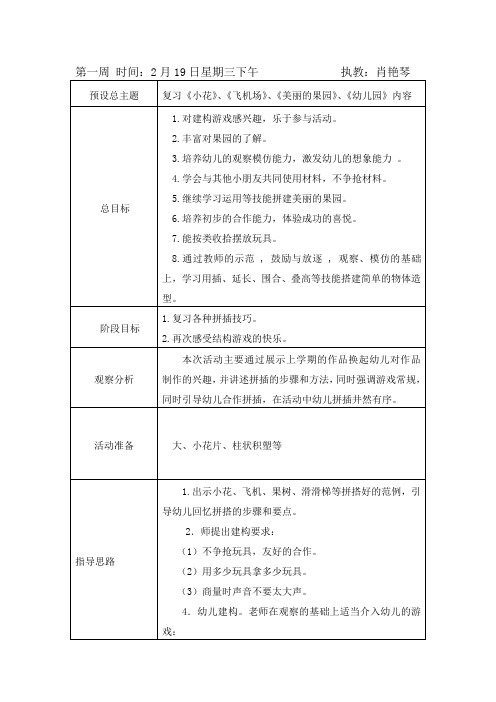 小班下学期结构游戏计划和反思