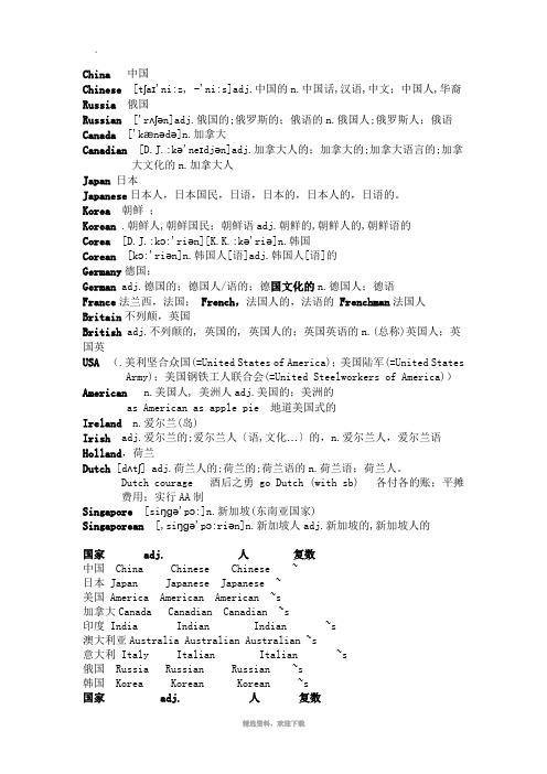 各个国家及国人的英文表示汇总