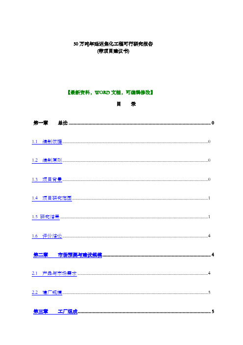 万吨年延迟焦化工程可行研究报告带项目建议书