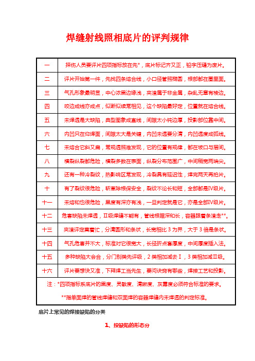 焊缝射线照相底片的评判规律