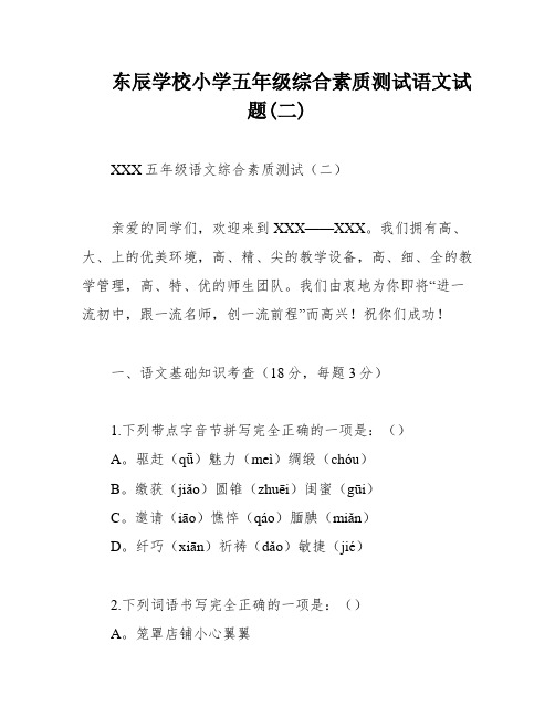 东辰学校小学五年级综合素质测试语文试题(二)