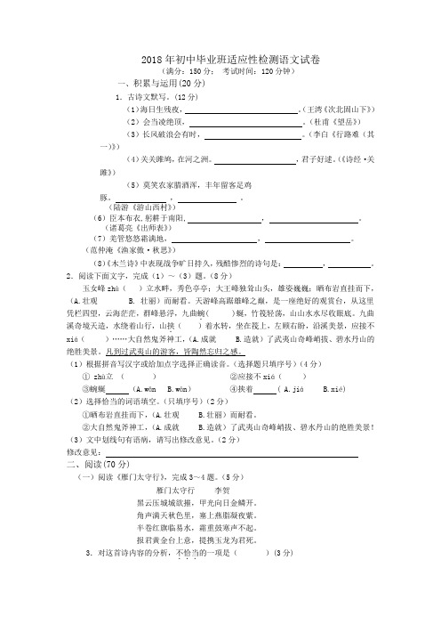 2018年中考初中语文仿真模拟试题含答案 (4)