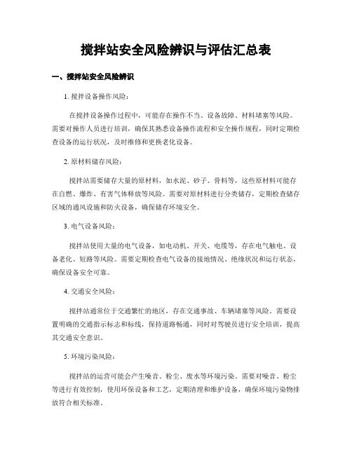 搅拌站安全风险辨识与评估汇总表