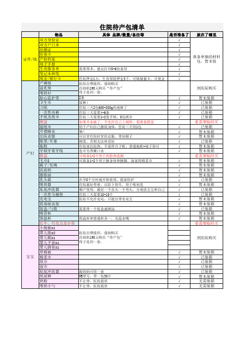 宝妈待产包月子用品清单