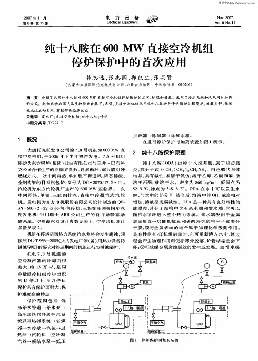 纯十八胺在600MW直接空冷机组停炉保护中的首次应用