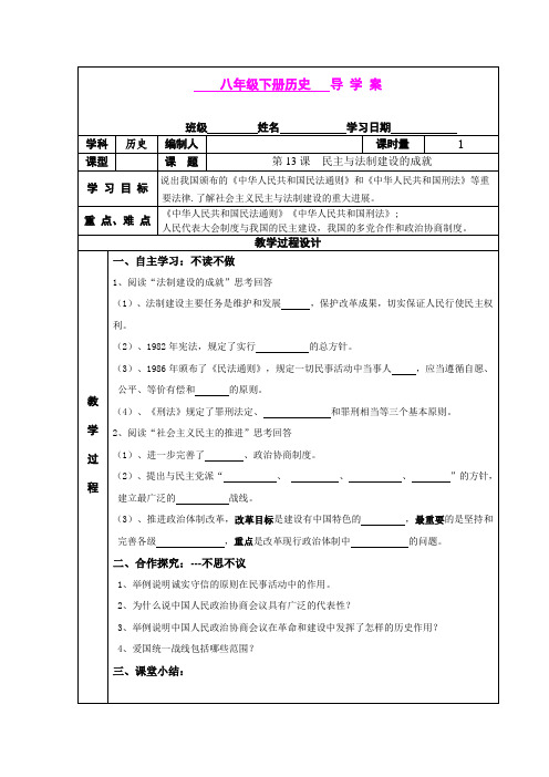 3.13民主与法制建设的成就 学案2(岳麓版八年级下册)