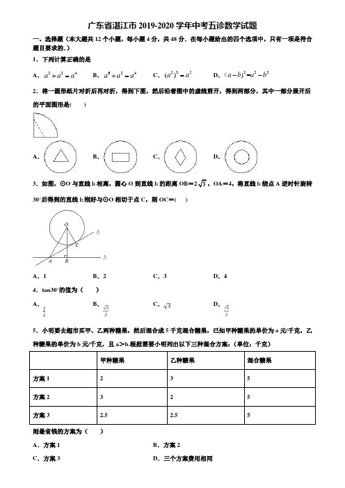 广东省湛江市2019-2020学年中考五诊数学试题含解析