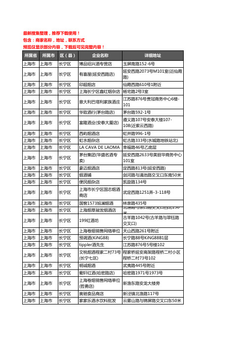 新版上海市上海市长宁区酒水批发企业公司商家户名录单联系方式地址大全267家