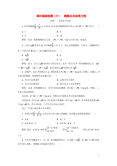 高中数学课时跟踪检测六椭圆及其标准方程含解析新人教A版选修1_1