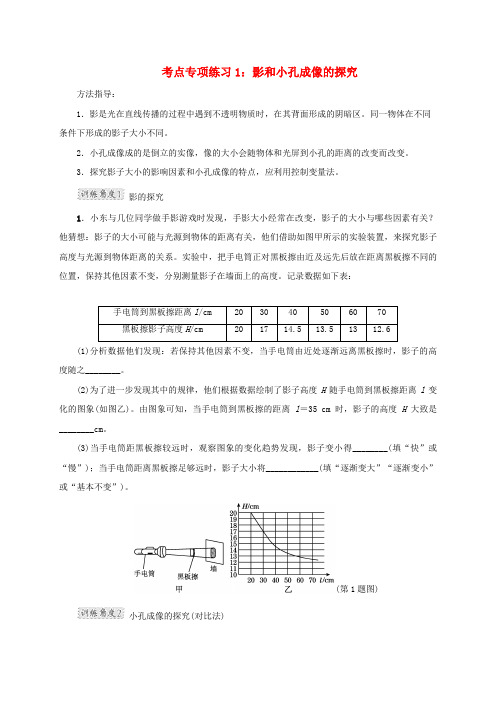 祁东县九中八年级物理上册 考点专项练习1 影和小孔成像的探究含解析