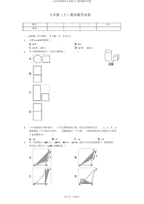 山东省菏泽市九年级(上)期末数学试卷