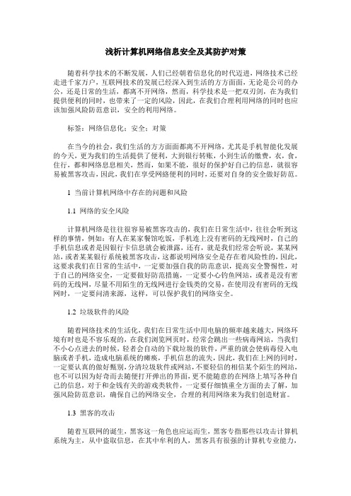 浅析计算机网络信息安全及其防护对策