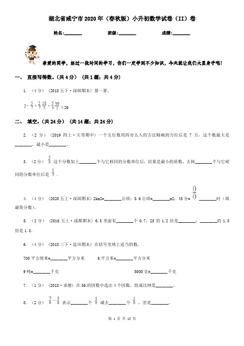 湖北省咸宁市2020年(春秋版)小升初数学试卷(II)卷