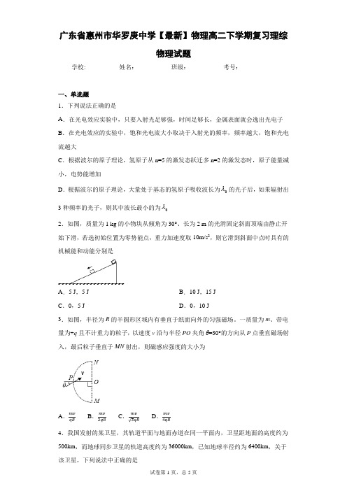 广东省惠州市华罗庚中学2020-2021学年物理高二下学期复习理综物理试题含答案解析