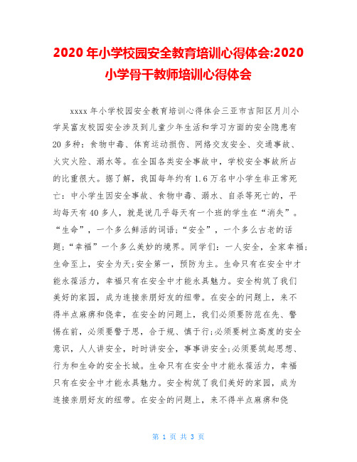 2020年小学校园安全教育培训心得体会-2020小学骨干教师培训心得体会