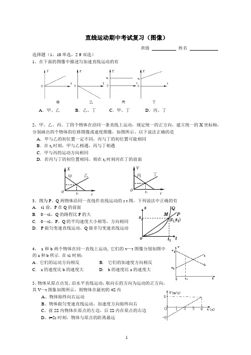 高一物理运动图像专题练习(附答案)