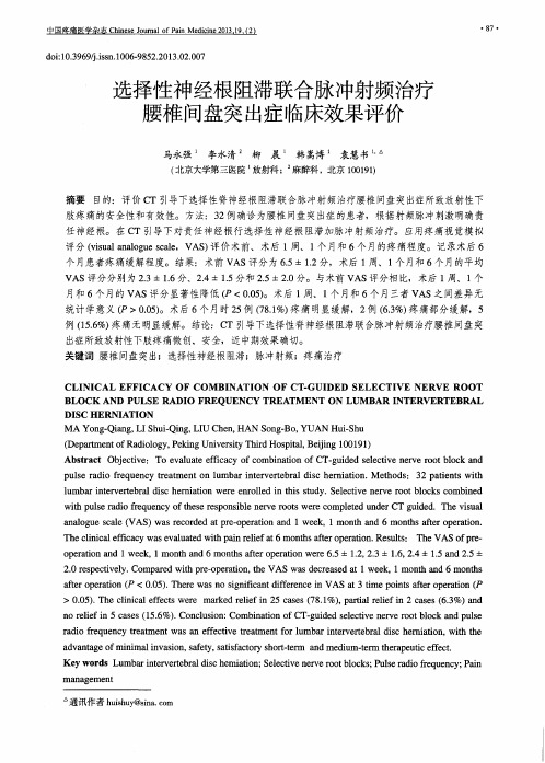 选择性神经根阻滞联合脉冲射频治疗腰椎间盘突出症临床效果评价