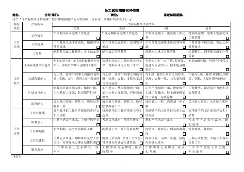 员工试用期情况评估表