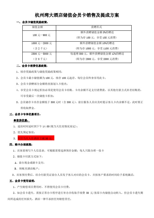 酒店储值会员卡销售及提成方案