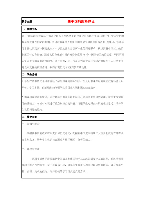 高中历史 第21课 新中国的政治建设教案8 岳麓版必修1-岳麓版高一必修1历史教案