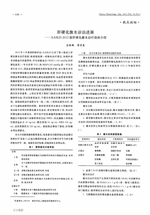 肝硬化腹水诊治进展——AASLD2012版肝硬化腹水诊疗指南介绍