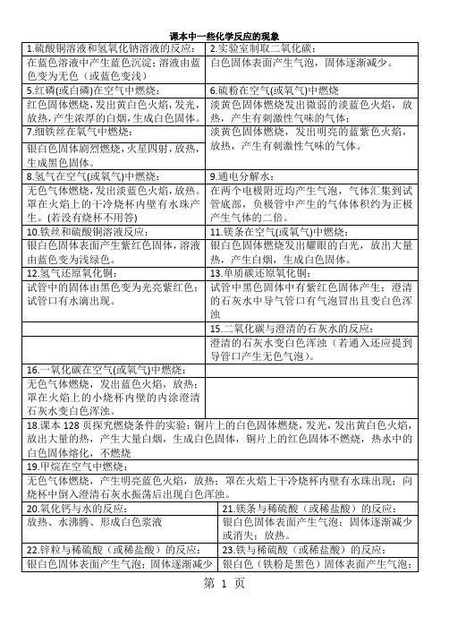 人教版初中化学课本中一些化学反应的现象总结