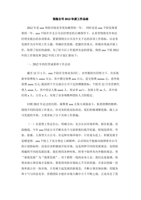 保险公司2012年度工作总结