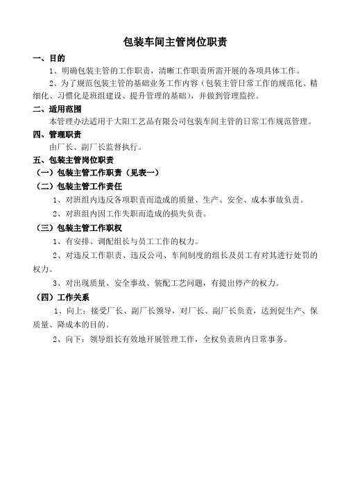 包装车间生产班长岗位职责及工作指引