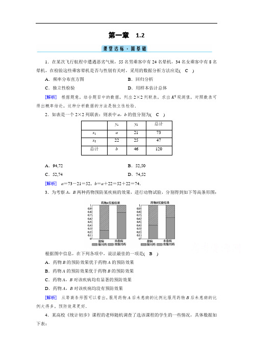 2020-2021学年高二数学人教A版选修1-2配套作业：独立性检验的基本思想及其初步应用 课堂