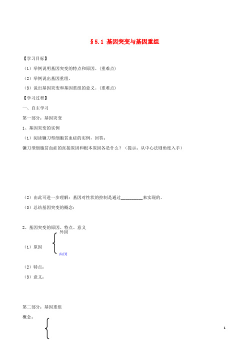 高中生物 第5章 基因突变及其他变异学案 新人教版必修2