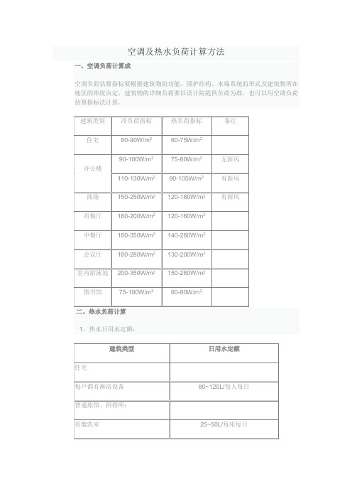 空调及热水负荷计算方法