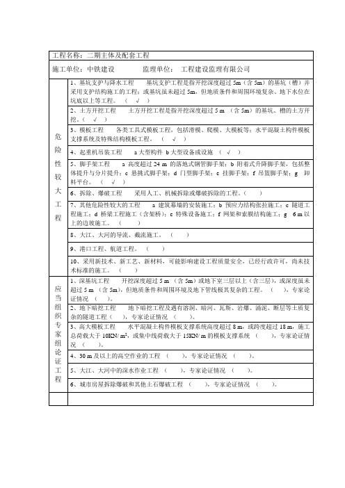 03314危险性较大的分部分项工程汇总表