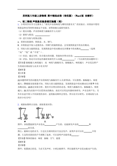 苏科版八年级上册物理 期中精选试卷(培优篇)(Word版 含解析)