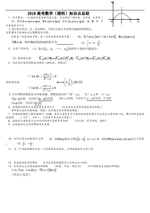 2018高考数学(理科)知识点总结(精辟)